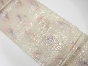 アンティーク　純銀箔　斜め格子に花模様織り出し袋帯（材料）